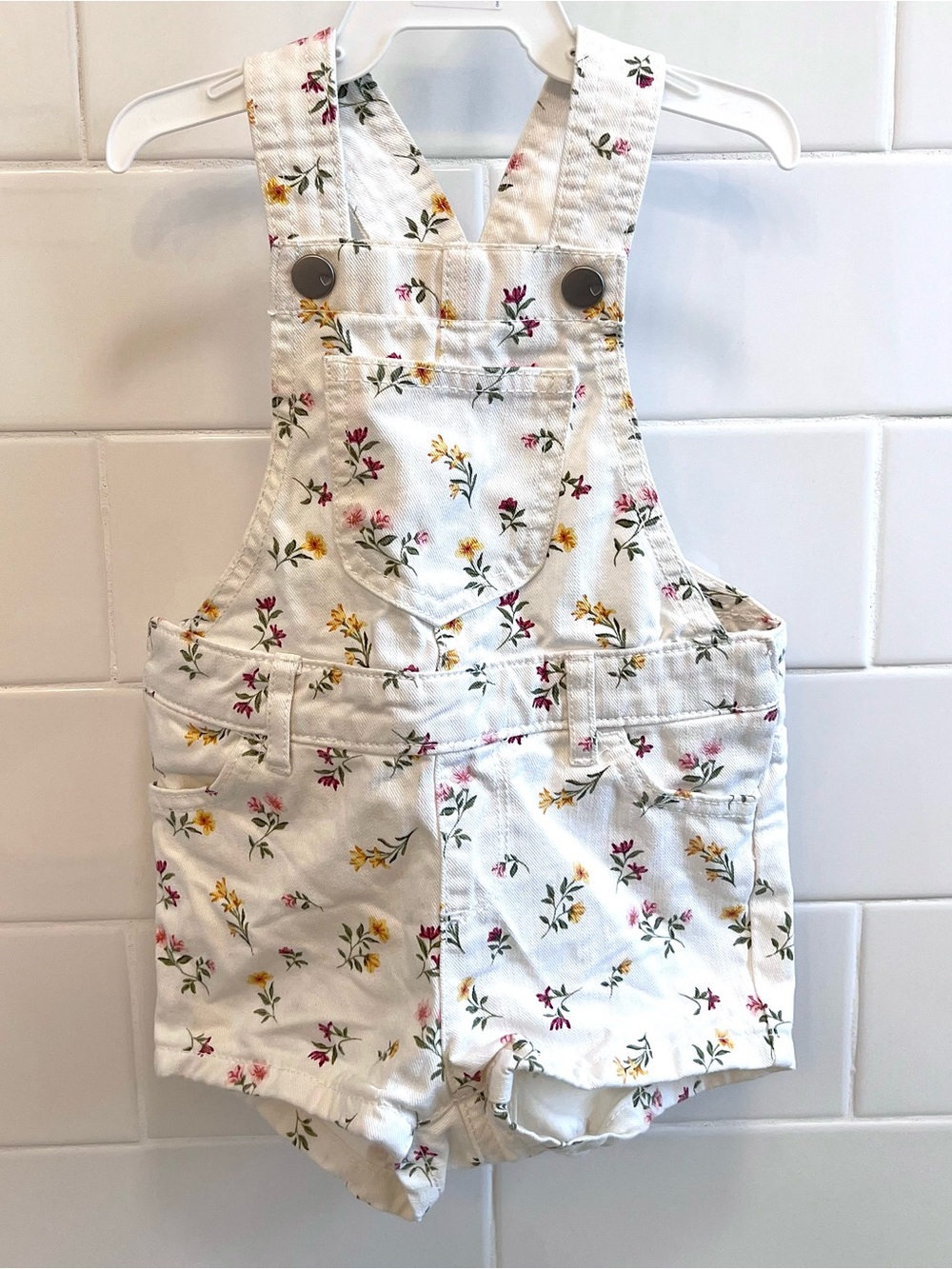 The Children's Place Cream Floral Short Overalls